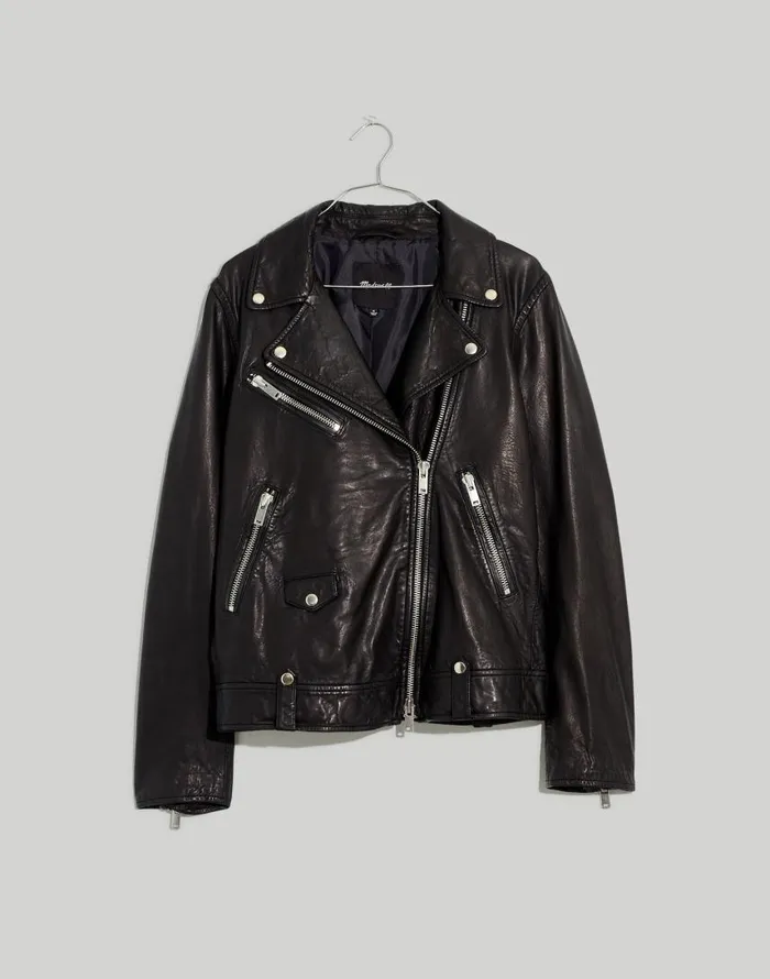 Coats Jackets Women Madewell Washed Leather Oversized Motorcycle Jacket True Black
