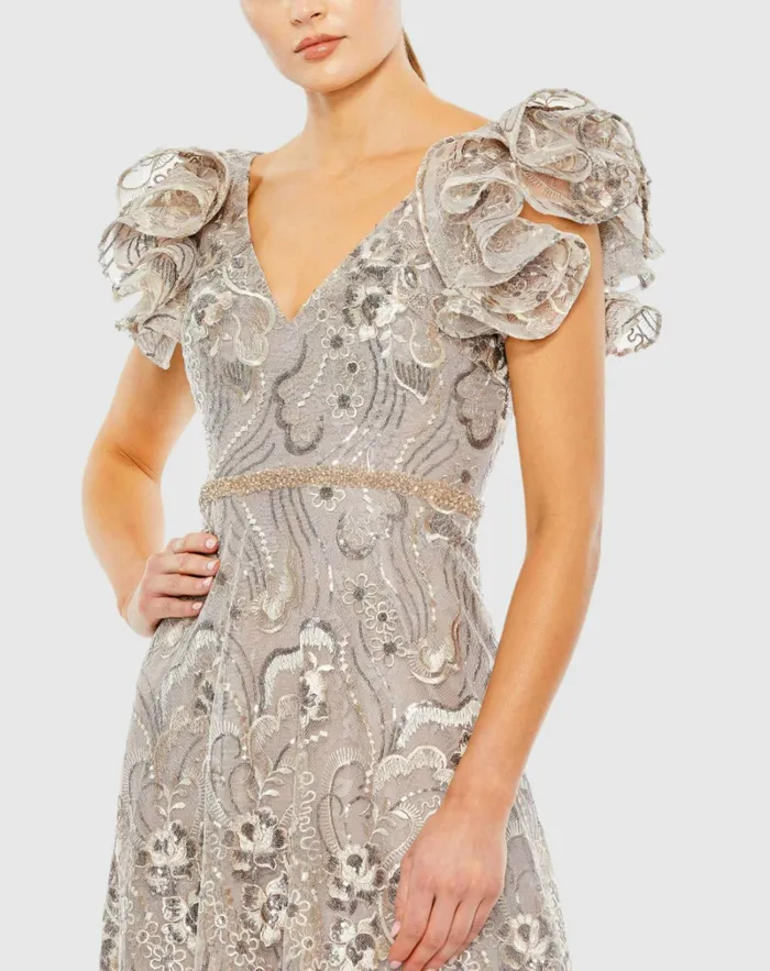 Cocktail Dresses Embellished Ruffled Cap Sleeve A Line Dress Champagne Mac Duggal Women Cocktail Dresses Embellished Ruffled Cap Sleeve A Line Dress Champagne Mac Duggal Women