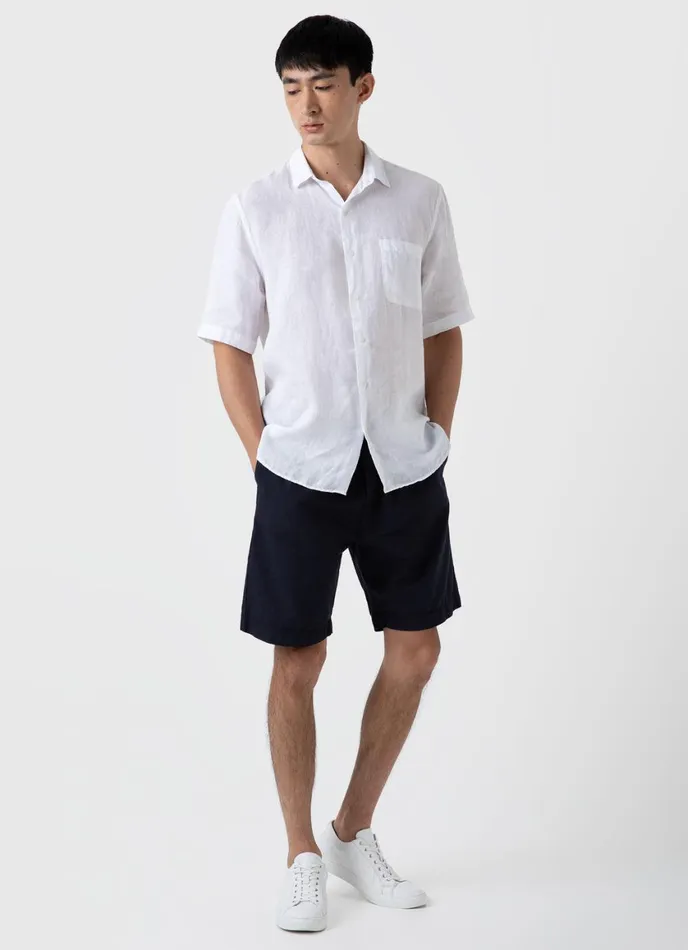 Cotton Linen Drawstring Shorts Navy Men SUNSPEL Shorts