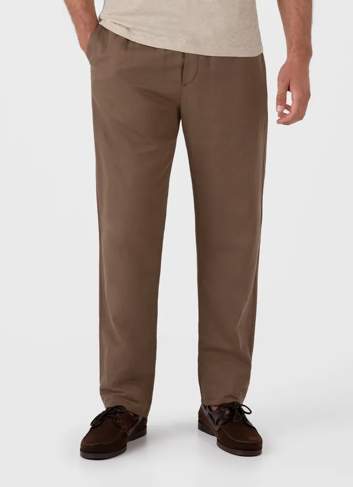 Cotton Linen Drawstring Trouser Dark Tan Pants ussunspel Men Cotton Linen Drawstring Trouser Dark Tan Pants ussunspel Men