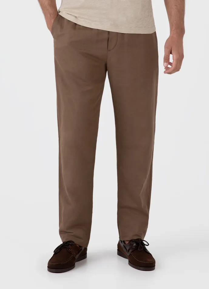 Cotton Linen Drawstring Trouser Dark Tan Pants ussunspel Men Cotton Linen Drawstring Trouser Dark Tan Pants ussunspel Men