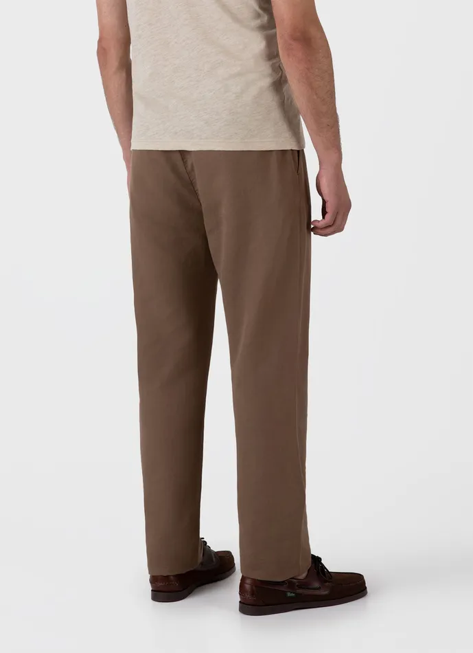 Cotton Linen Drawstring Trouser Dark Tan Pants ussunspel Men Cotton Linen Drawstring Trouser Dark Tan Pants ussunspel Men
