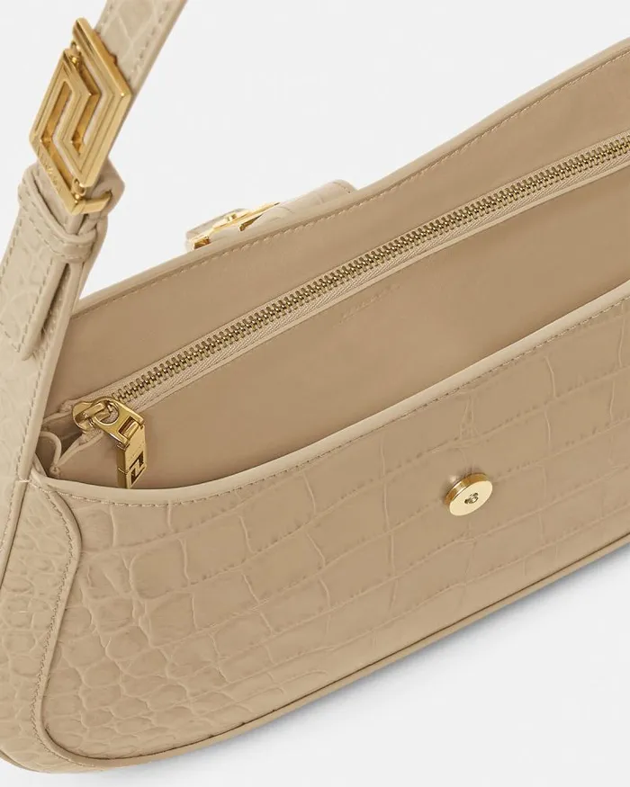 CrocEffect Greca Goddess Hobo Bag Beige Women Versace Shoulder and Crossbody