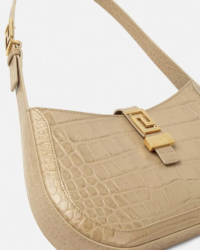 CrocEffect Greca Goddess Hobo Bag Beige Women Versace Shoulder and Crossbody