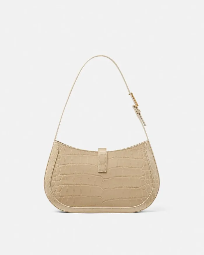 CrocEffect Greca Goddess Hobo Bag Beige Women Versace Shoulder and Crossbody