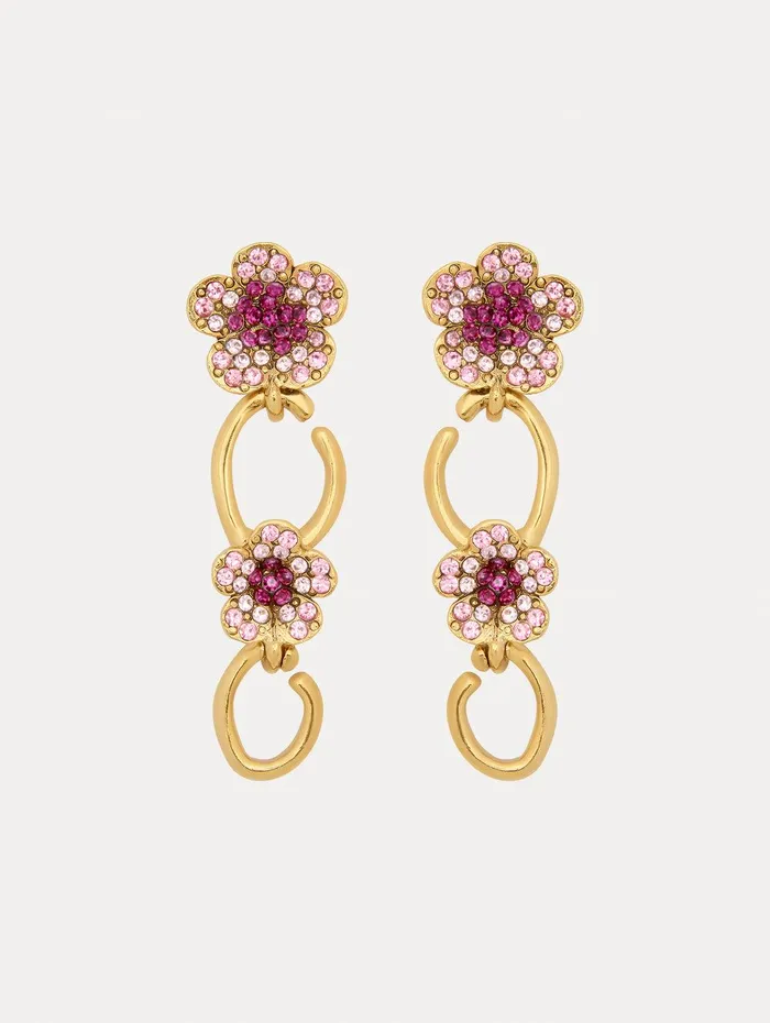 Crystal Flower O Drop Earrings Rose Women Oscar De La Renta Earrings