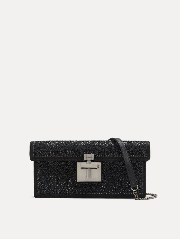 Crystal Pav Alibi Clutch Black Women Oscar De La Renta Handbags