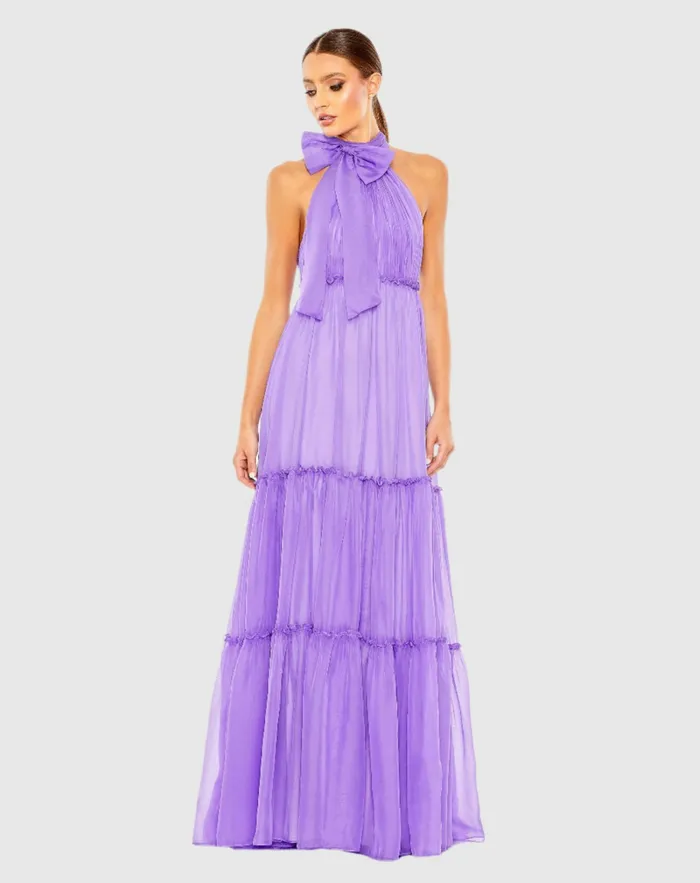 Daytime Dresses Mac Duggal Women Ruched Tiered High Neck Bow A Line Gown Red Daytime Dresses Mac Duggal Women Ruched Tiered High Neck Bow A Line Gown Red