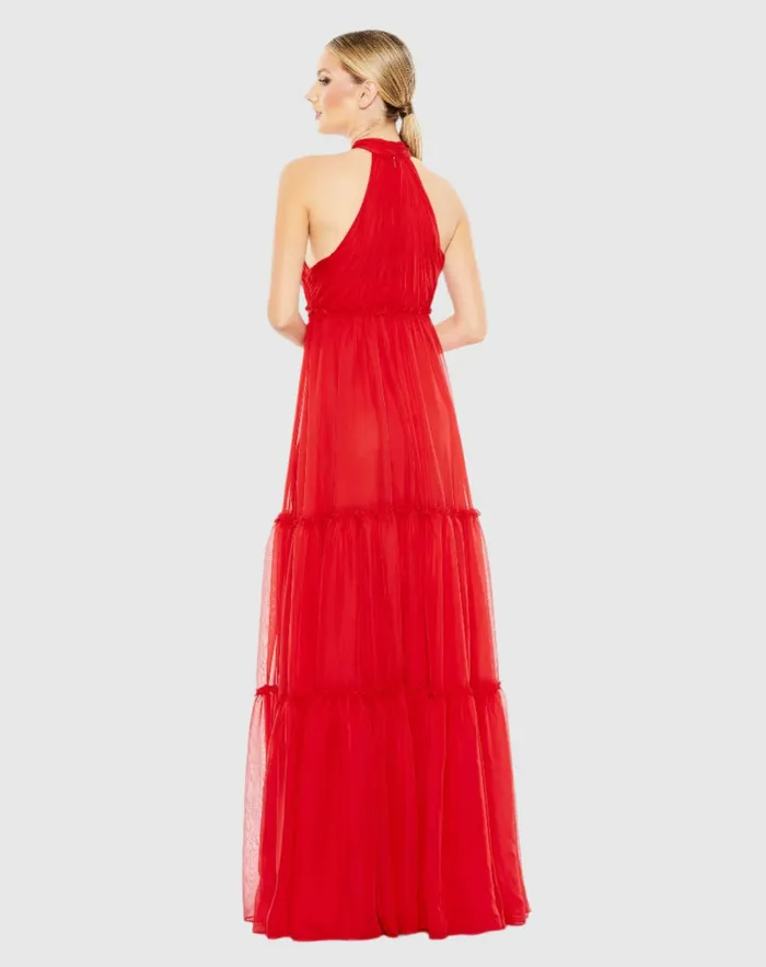 Daytime Dresses Mac Duggal Women Ruched Tiered High Neck Bow A Line Gown Red Daytime Dresses Mac Duggal Women Ruched Tiered High Neck Bow A Line Gown Red