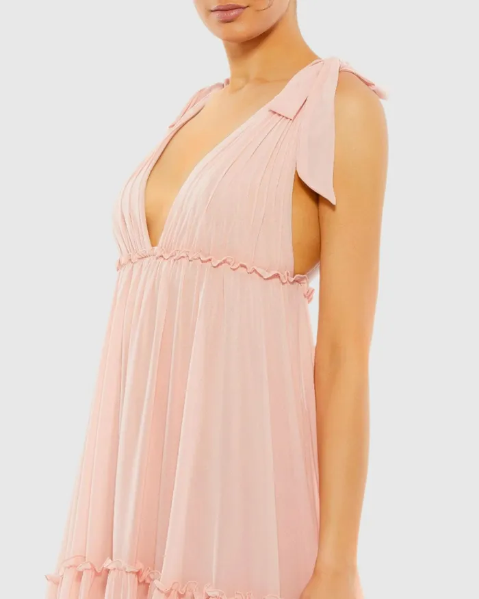 Daytime Dresses Tiered VNeck Plunging Maxi Dress 8211 FINAL SALE Blush 8211 Mac Duggal Women