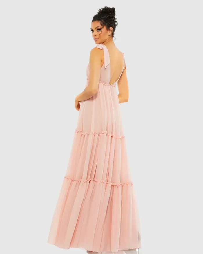 Daytime Dresses Tiered VNeck Plunging Maxi Dress 8211 FINAL SALE Blush 8211 Mac Duggal Women