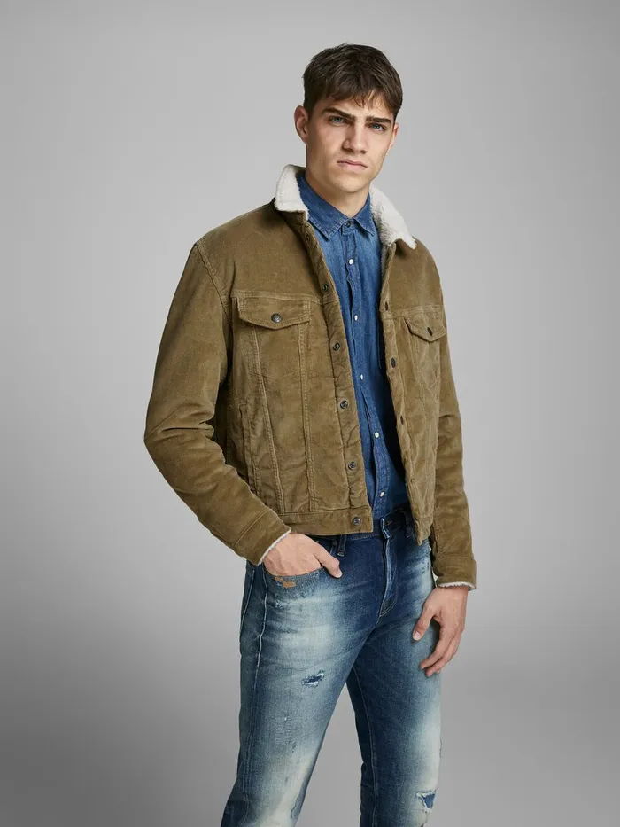 Denim Jackets JACK and JONES Mens CORDUROY DENIM JACKET Beige Kelp