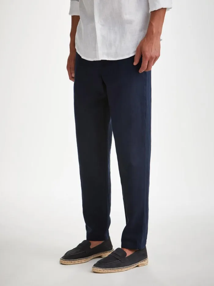 Derek Rose Casual Pants Men Pants Sydney 2 Linen Navy