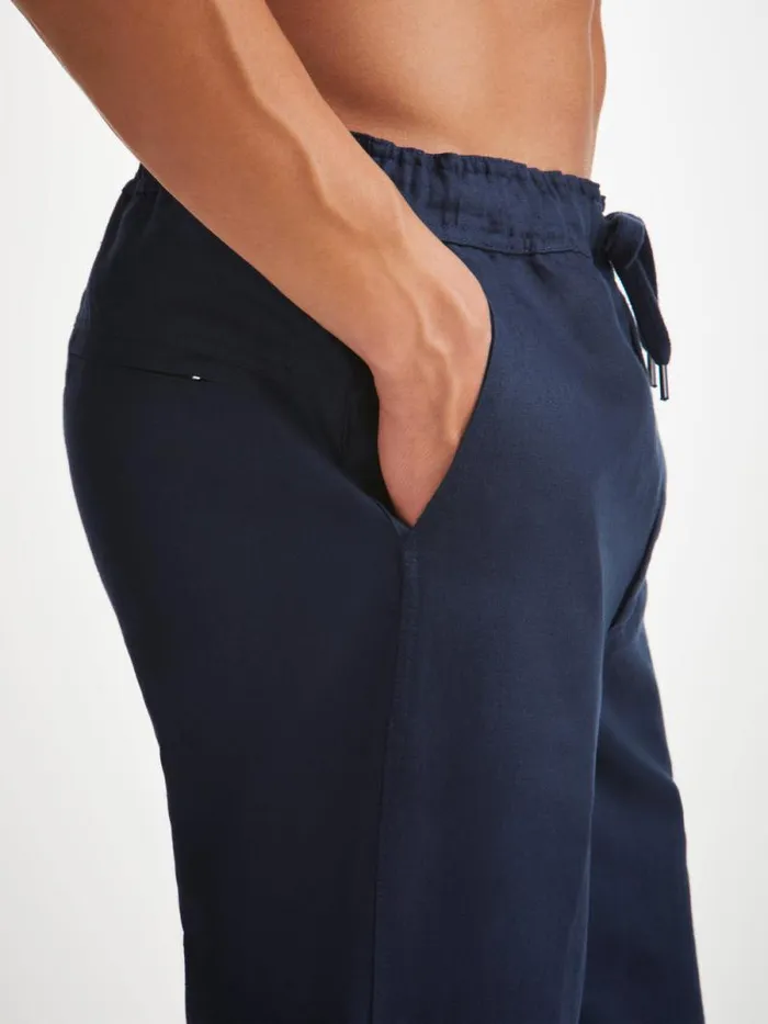 Derek Rose Casual Pants Men Pants Sydney 2 Linen Navy