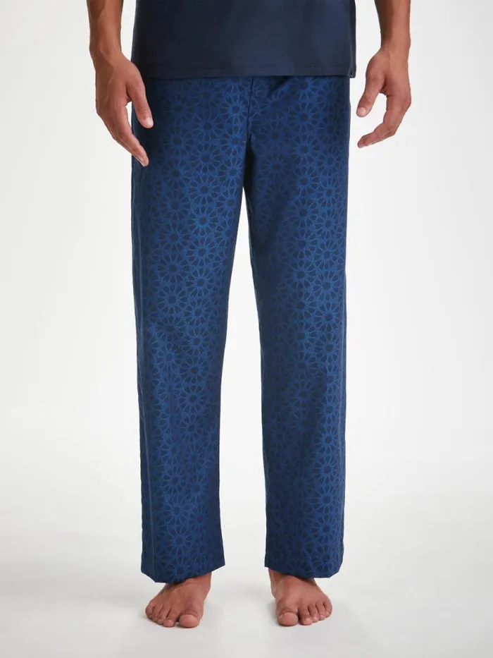 Derek Rose Lounge Pants Men Lounge Pants Paris 26 Cotton Jacquard Navy