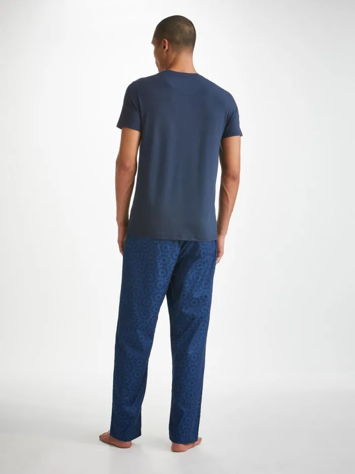 Derek Rose Lounge Pants Men Lounge Pants Paris 26 Cotton Jacquard Navy