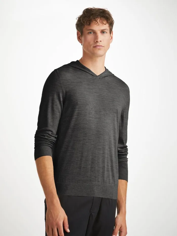 Derek Rose Merino Sweaters and Hoodies Men Hoodie Orson Merino Wool Charcoal
