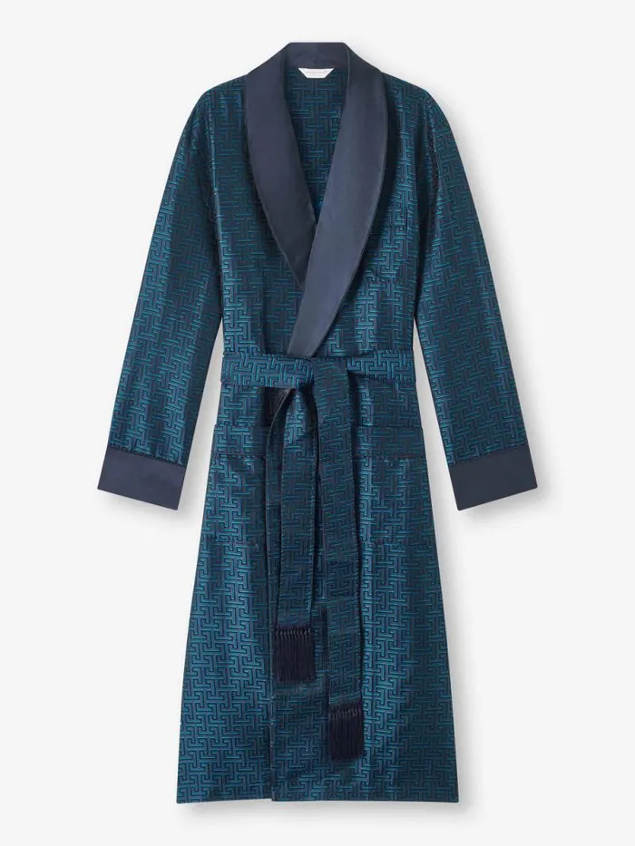Derek Rose Silk Robes Men Robe Verona 68 Silk Satin Navy