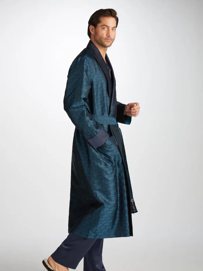 Derek Rose Silk Robes Men Robe Verona 68 Silk Satin Navy
