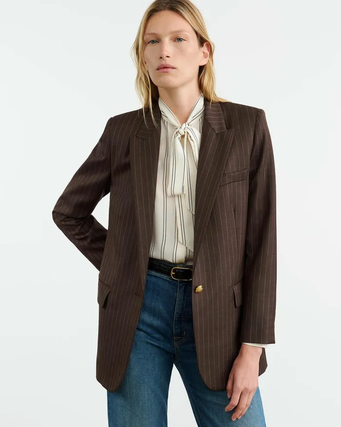 DIANE BLAZER Brown Pinstripe Women Nili Lotan Jackets and Blazers