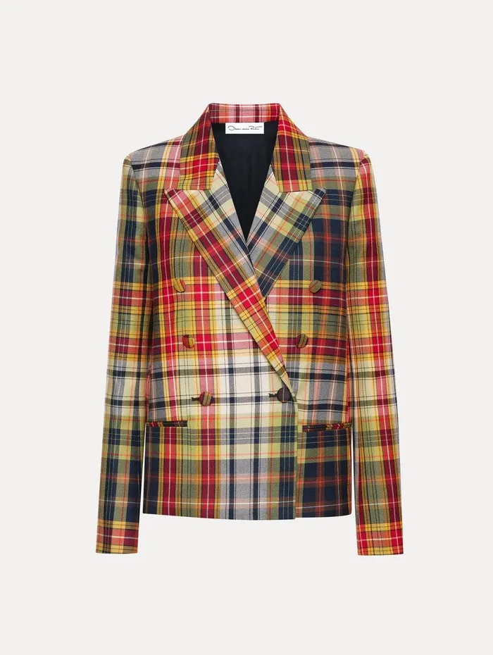 Double Breasted Plaid Jacket Navy Multi Women Oscar De La Renta Jackets and Coats Double Breasted Plaid Jacket Navy Multi Women Oscar De La Renta Jackets and Coats