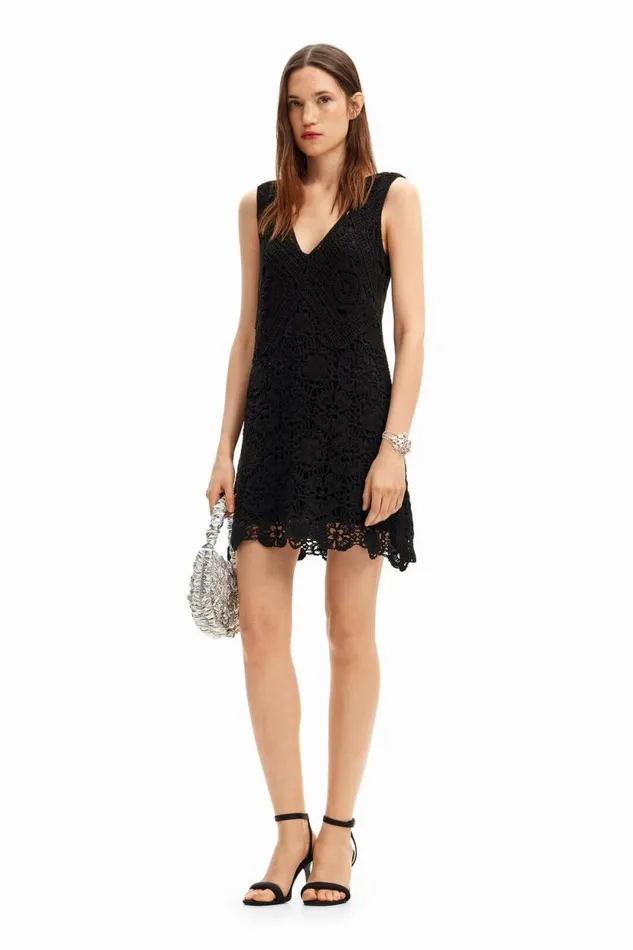 Dresses And Jumpsuits Women Desigual Crochet Short Dress Black