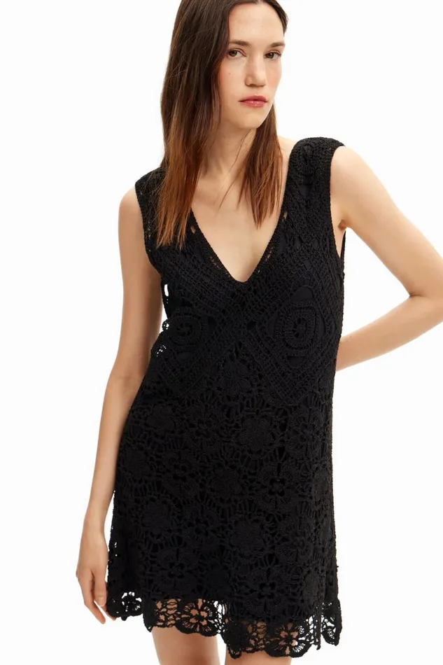 Dresses And Jumpsuits Women Desigual Crochet Short Dress Black