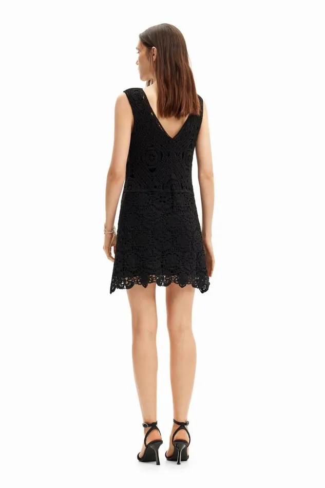 Dresses And Jumpsuits Women Desigual Crochet Short Dress Black