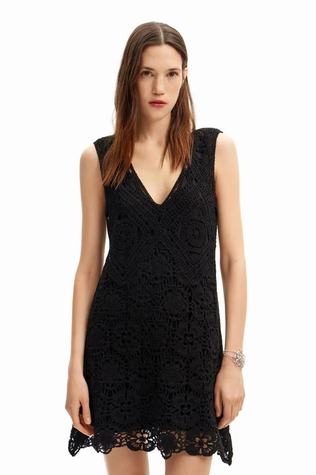 Dresses And Jumpsuits Women Desigual Crochet Short Dress Black