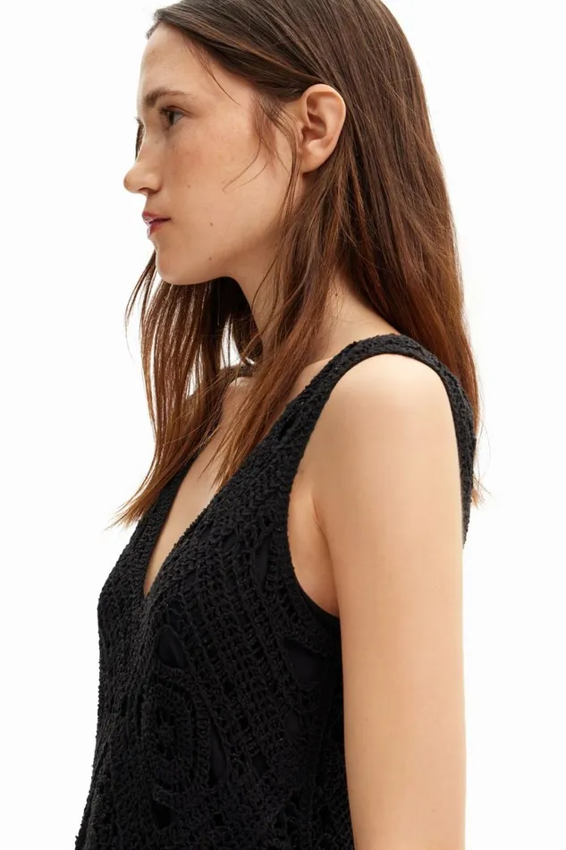 Dresses And Jumpsuits Women Desigual Crochet Short Dress Black
