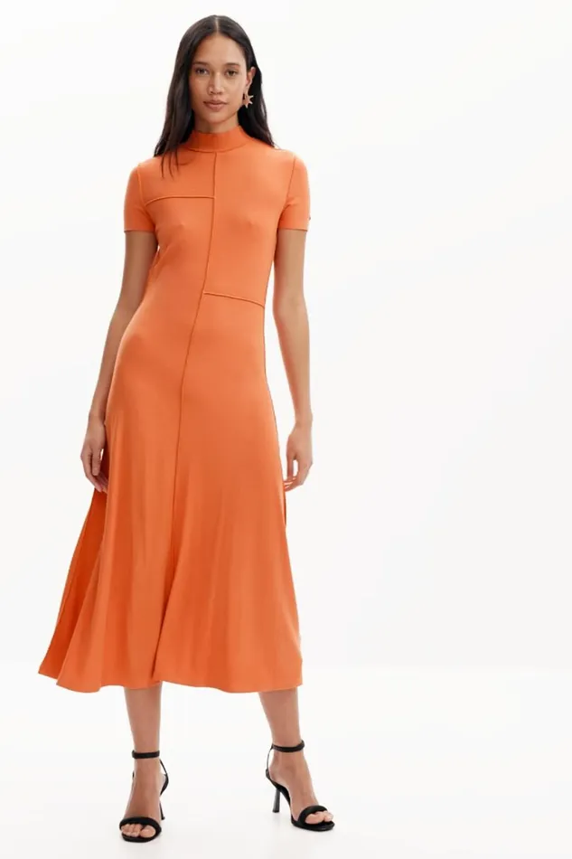 Dresses And Jumpsuits Women Desigual Midi Dress With High Neck Orange