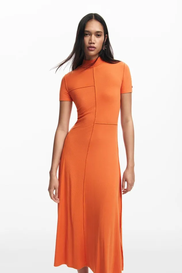 Dresses And Jumpsuits Women Desigual Midi Dress With High Neck Orange