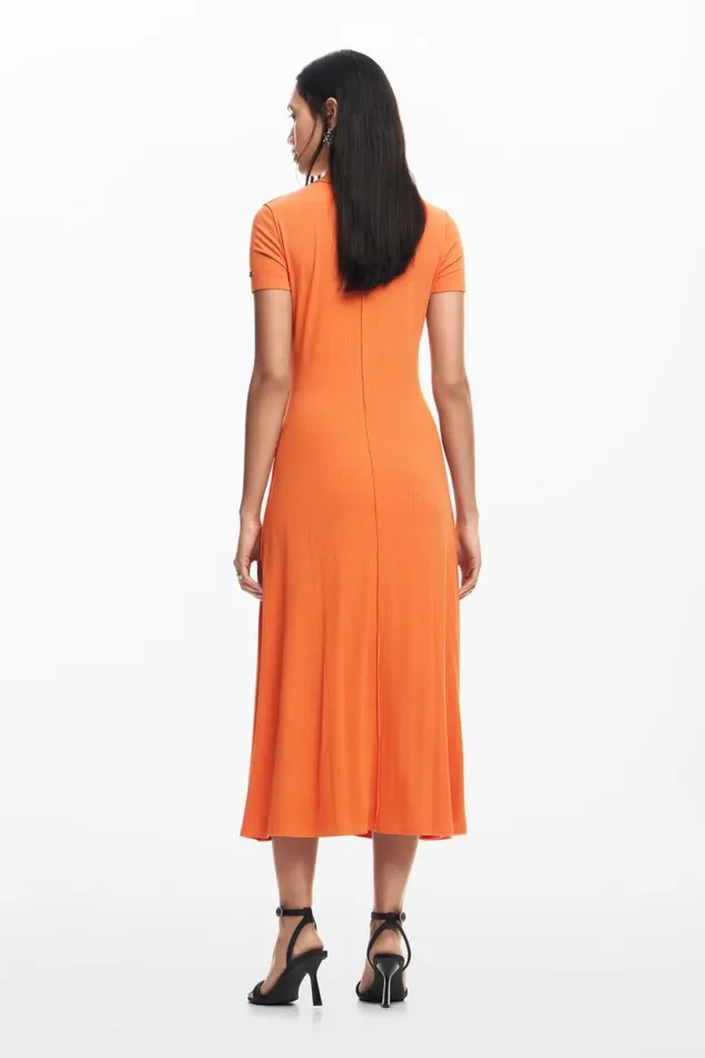 Dresses And Jumpsuits Women Desigual Midi Dress With High Neck Orange