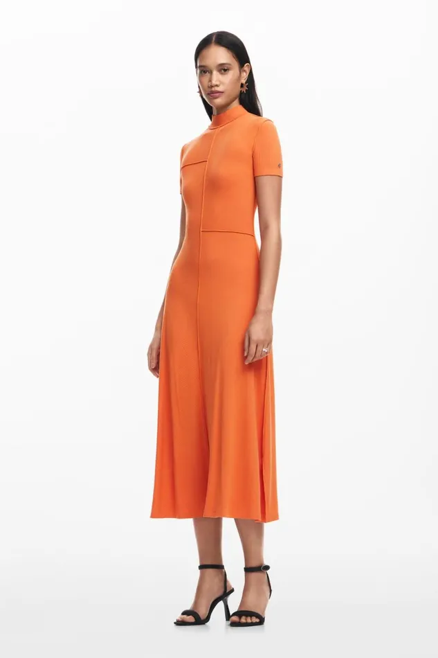 Dresses And Jumpsuits Women Desigual Midi Dress With High Neck Orange