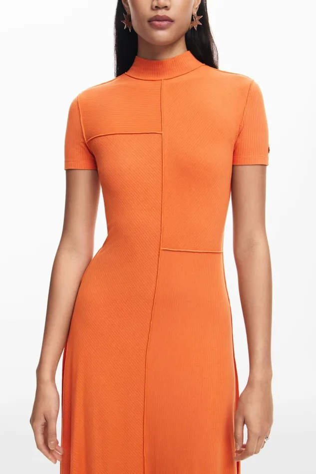 Dresses And Jumpsuits Women Desigual Midi Dress With High Neck Orange
