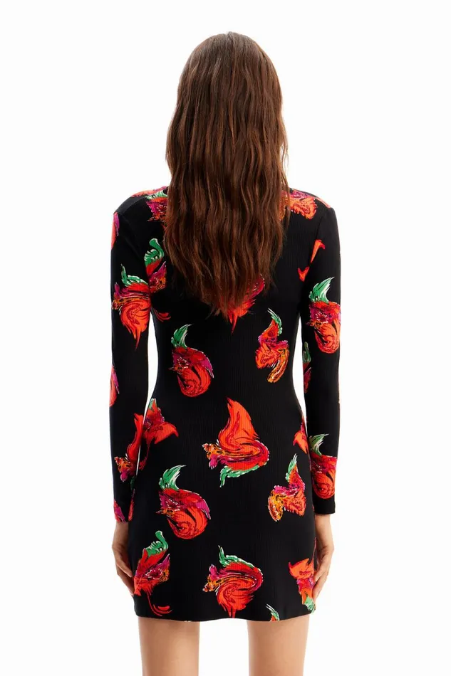 Dresses And Jumpsuits Women Desigual Ribbed Floral Mini Dress Black