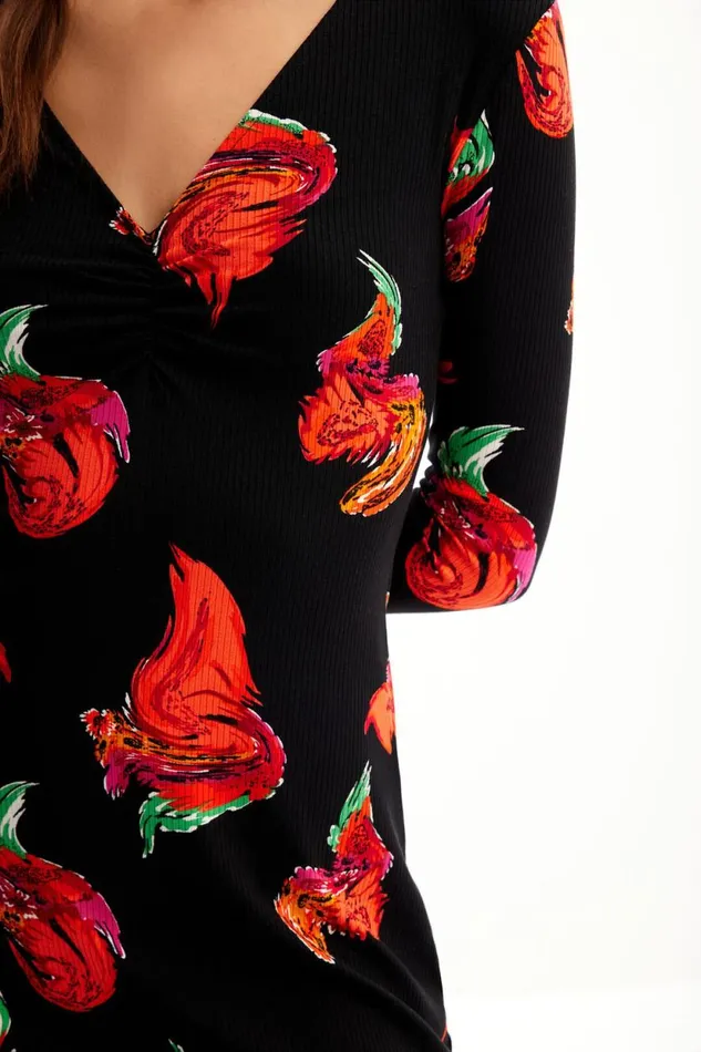 Dresses And Jumpsuits Women Desigual Ribbed Floral Mini Dress Black