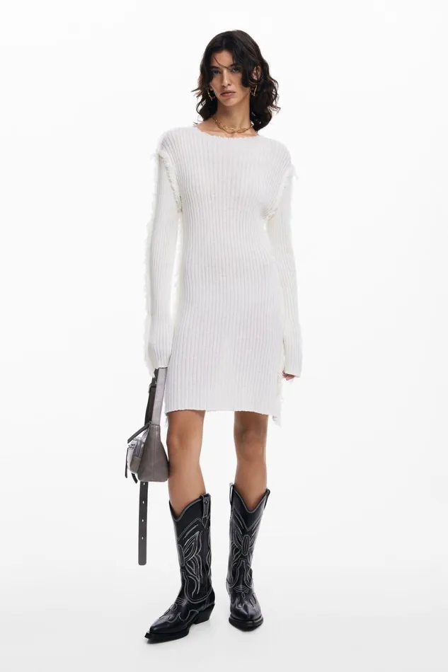 Dresses And Jumpsuits Women Desigual Ribbed Knit Dress White