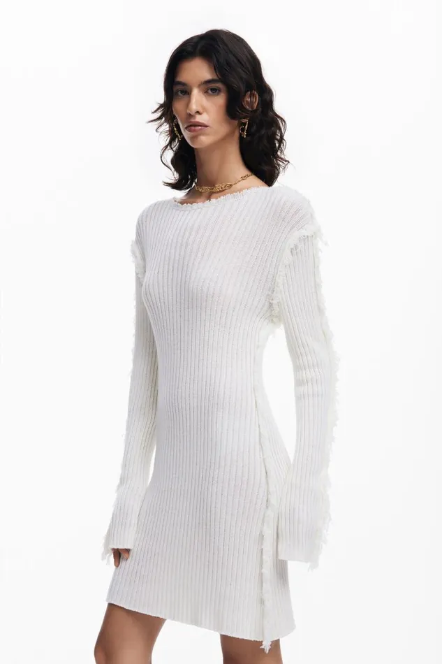 Dresses And Jumpsuits Women Desigual Ribbed Knit Dress White