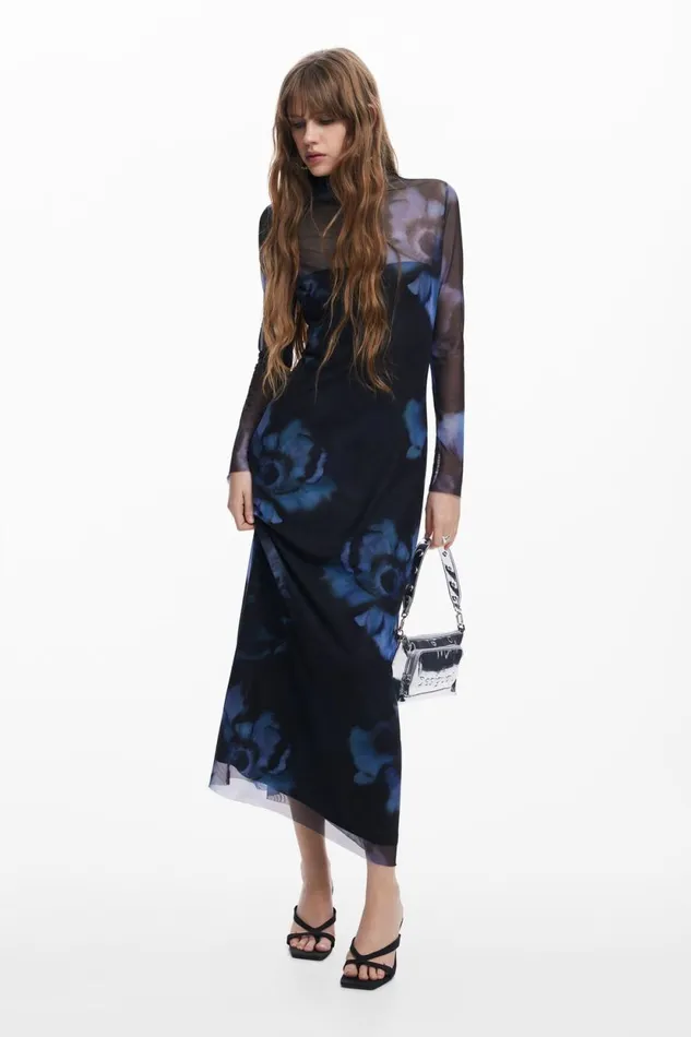 Dresses And Jumpsuits Women Desigual Slim Floral Dress Blue