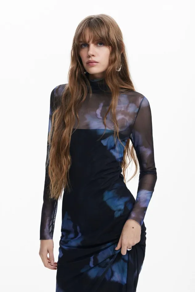 Dresses And Jumpsuits Women Desigual Slim Floral Dress Blue