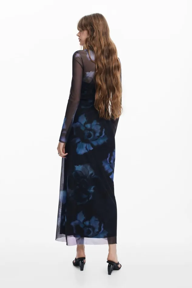 Dresses And Jumpsuits Women Desigual Slim Floral Dress Blue