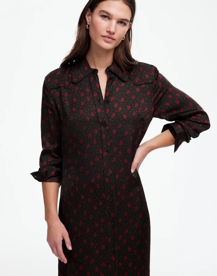 Dresses Women Madewell ButtonFront Midi Shirtdress In Floral Bright Cherry