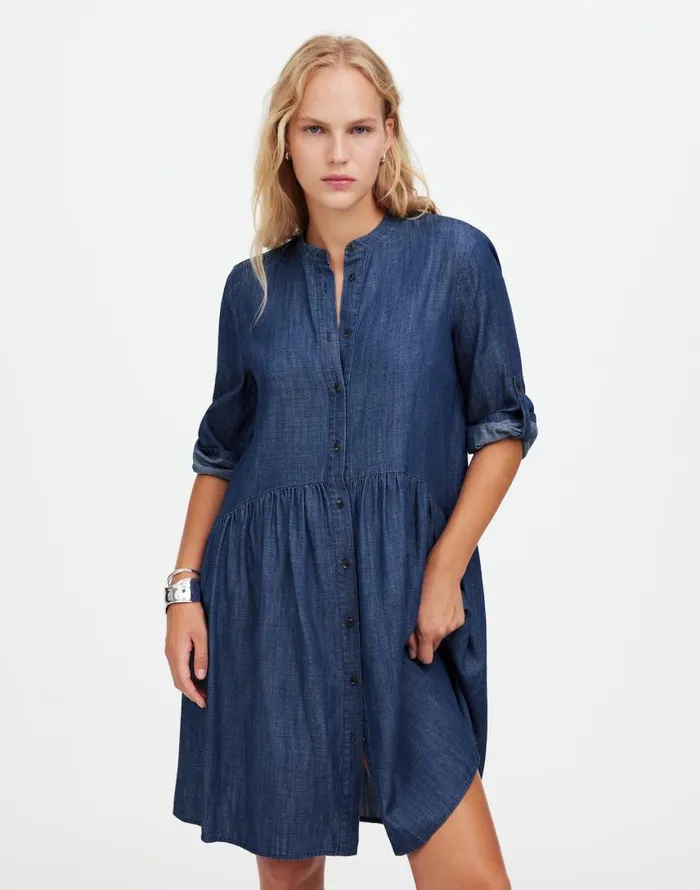 Dresses Women Madewell Denim ButtonFront Mini Shirtdress Denim Blue