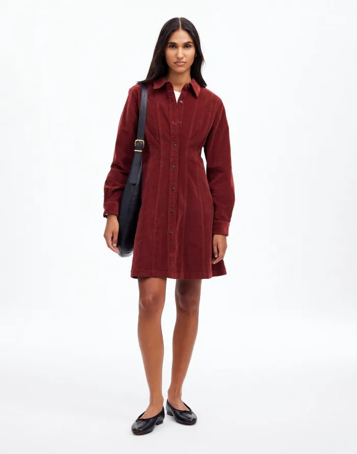 Dresses Women Madewell LongSleeve Seamed Mini Dress Cabernet