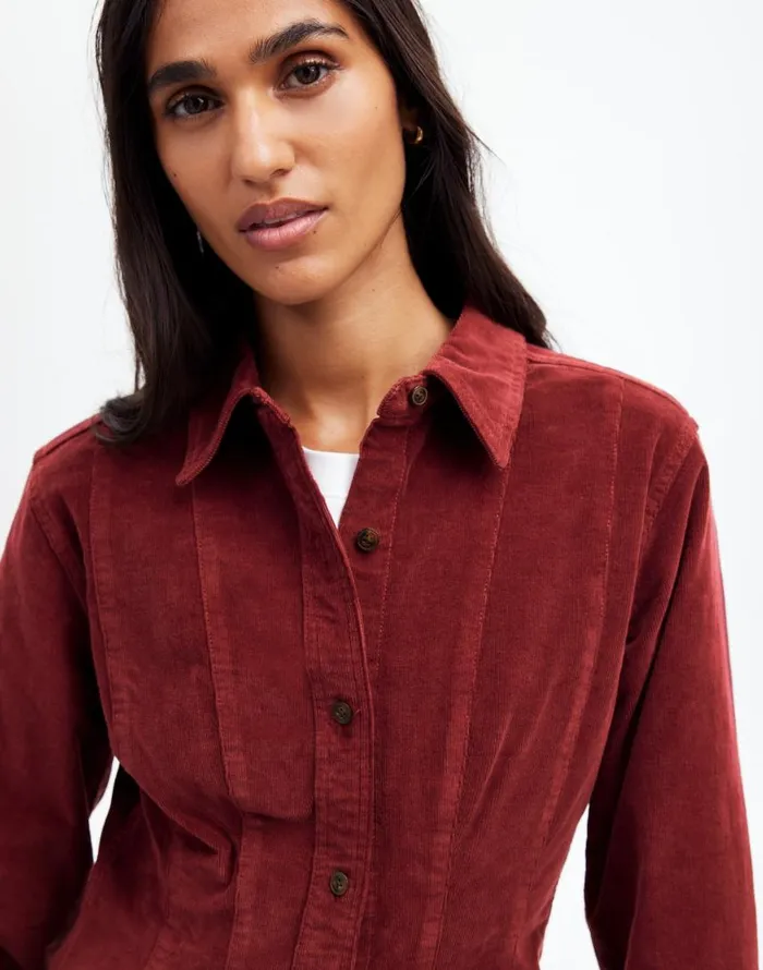 Dresses Women Madewell LongSleeve Seamed Mini Dress Cabernet
