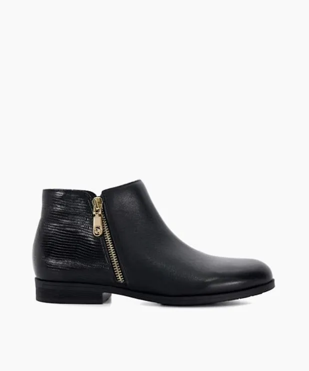 Dune London Ankle Boots Women Croc Effect Detail Low Heel Boots Black
