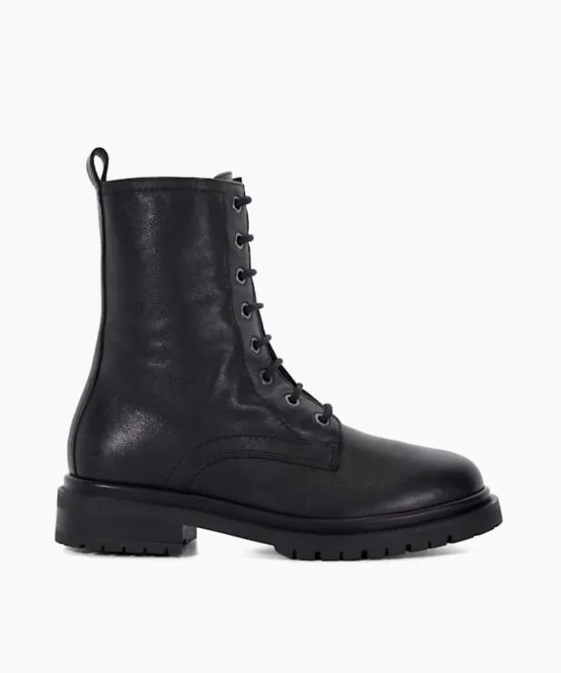 Dune London Ankle Boots Women Leather Cleated Sole Biker Boots Black