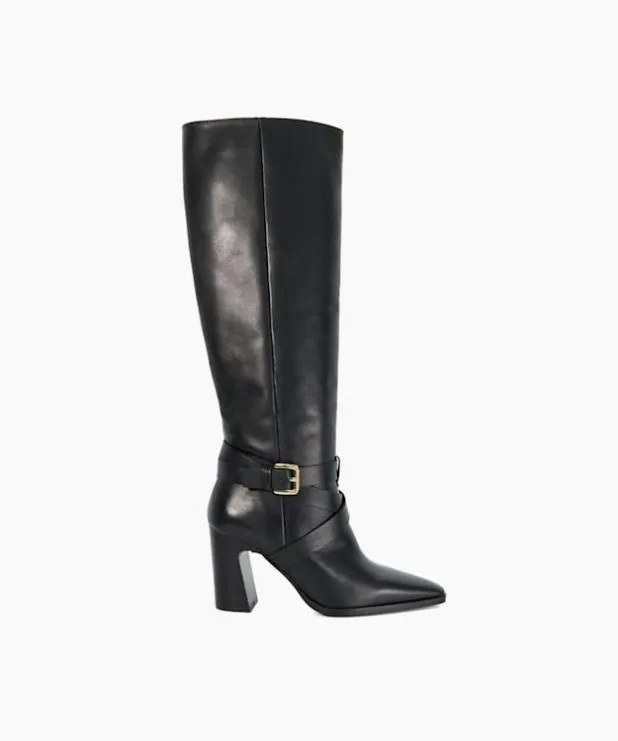 Dune London Black Boots Women Block Heel Knee High Boots Black Leather