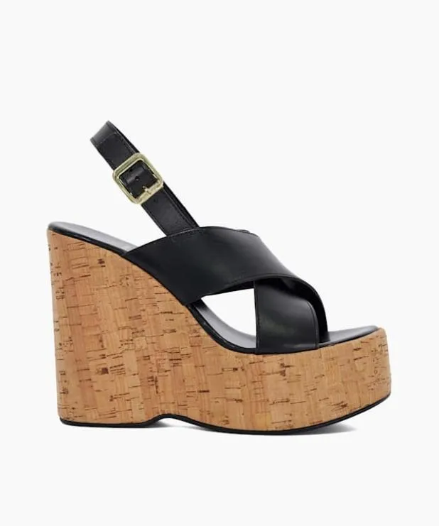 Dune London Black Sandals Women Leather Wedge Heel Sandals Black